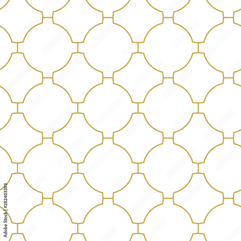 Naklejka premium Monochrome linear oriental ornament. Seamless geometric vector pattern in gold color