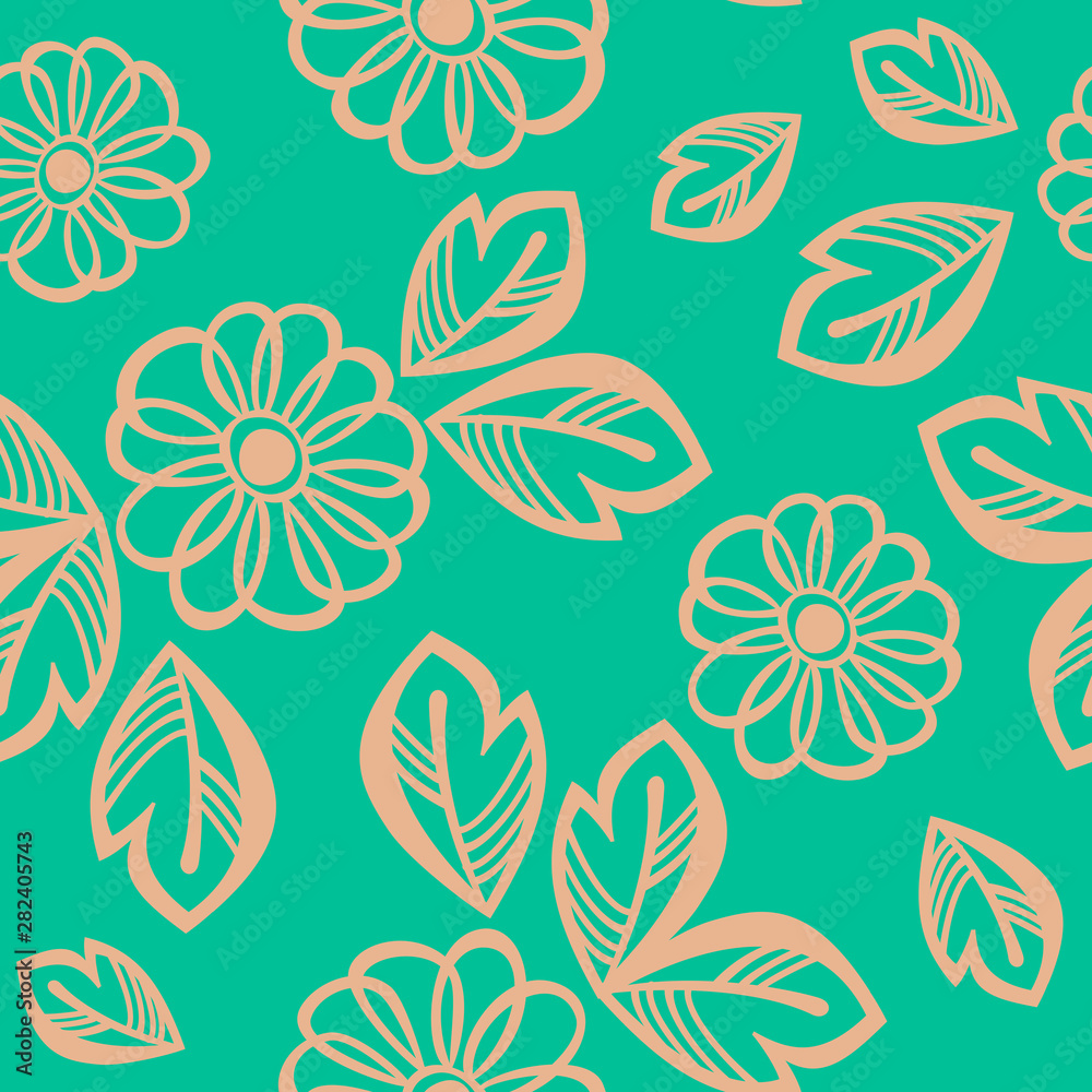 Flying flowers. Vector graphics. Seamless pattern