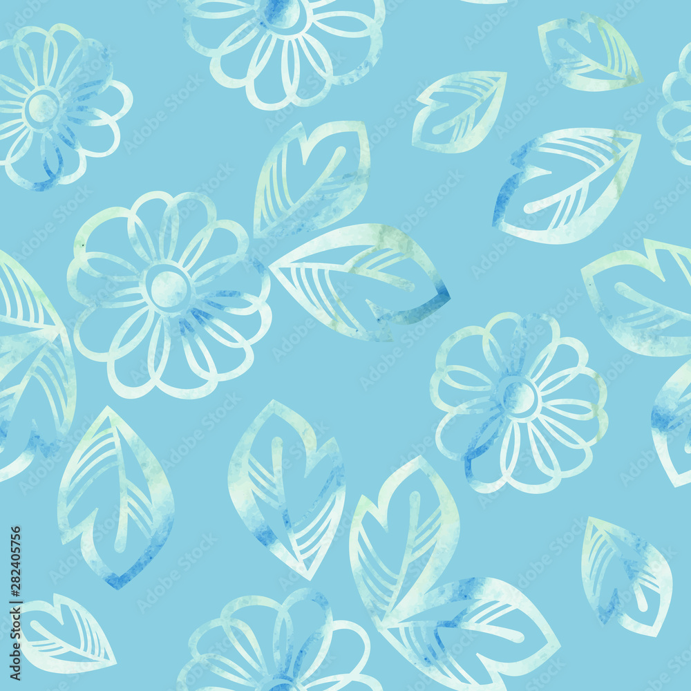 Flying flowers. Vector graphics. Seamless pattern