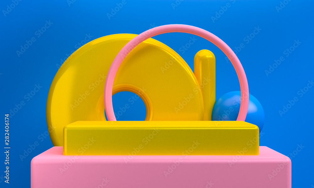 Minimalist abstract primitive geometrical figures background, 3D render, trend poster. Minimalist abstract primitive geometrical figures background, 3D render, trend poster.