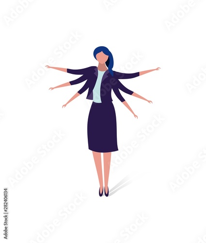 Business concept illustration of a businesswoman with many hands, concept for multitasking multitasking design concept flat illustration