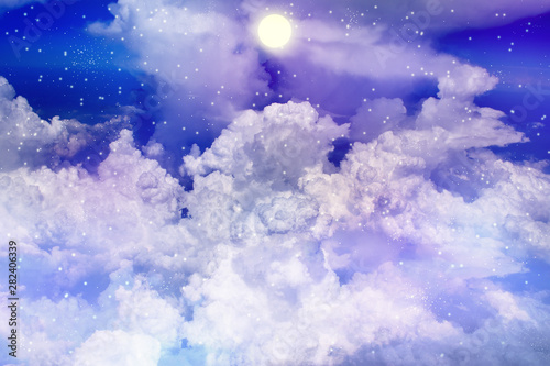 Fototapeta Naklejka Na Ścianę i Meble -  星空に浮かぶ雲と満月