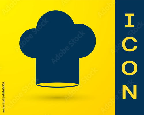 Blue Chef hat icon isolated on yellow background. Cooking symbol. Cooks hat. Vector Illustration