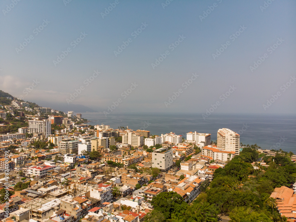 Aerial photos of the beautiful town of Puerto Vallarta in Mexico, the town is on the Pacific coast in the state known as Jalisco