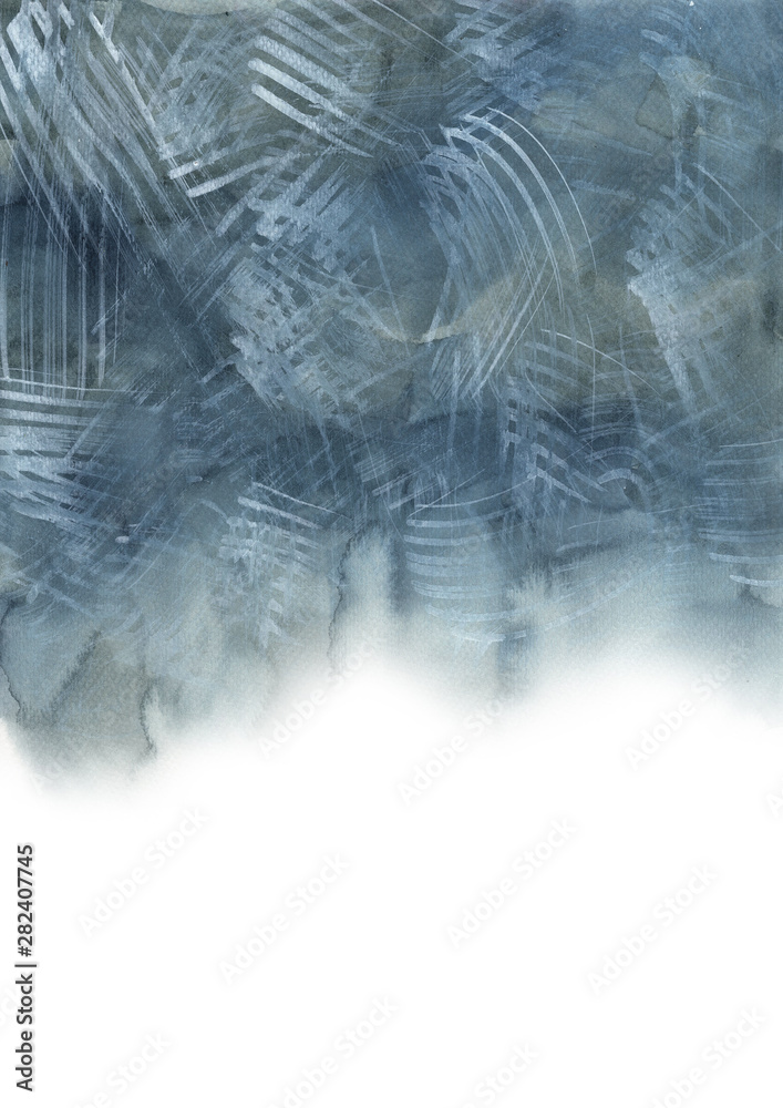 Indigo blue and grey with white color brush stroke watercolor hand painting for background decoration. Indigo blue and grey with white color brush stroke watercolor hand painting for background decoration.