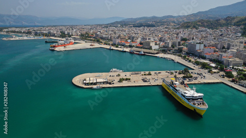 Aerial drone photo of Port and main town of Patras, Achaia, Greece