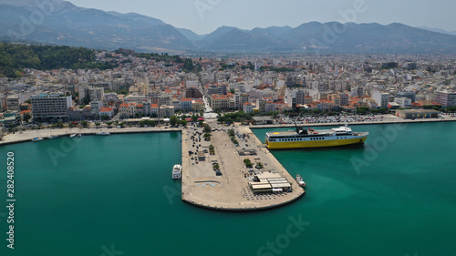 Картината върху платно Aerial drone photo of Port and main town of Patras, Achaia, Greece