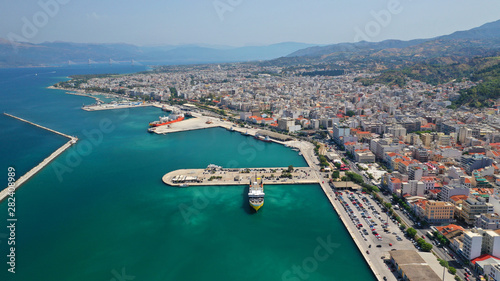 Aerial drone photo of Port and main town of Patras, Achaia, Greece photo