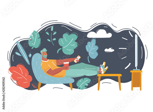 Man watching television on armchair.