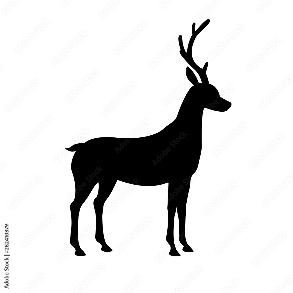 Vector black flat silhouette of standing deer logo icon isolated on white background Vector black flat silhouette of standing deer logo icon isolated on white background