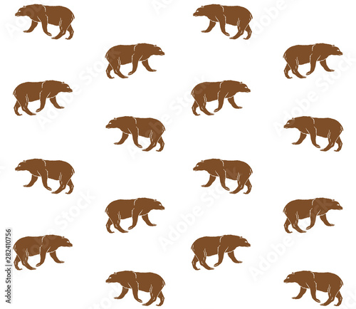Vector seamless pattern of brown hand drawn sketch grizzly bear isolated on white background