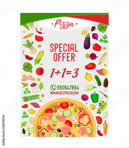 Vector special offer - free pizza, italian cuisine menu template