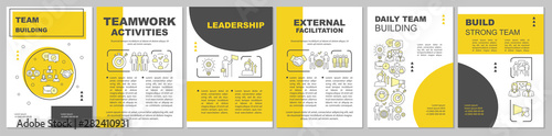 Team building brochure template layout. Partnership, leadership. Flyer, booklet, leaflet print design with linear illustrations. Vector page layouts for magazines, annual reports, advertising posters