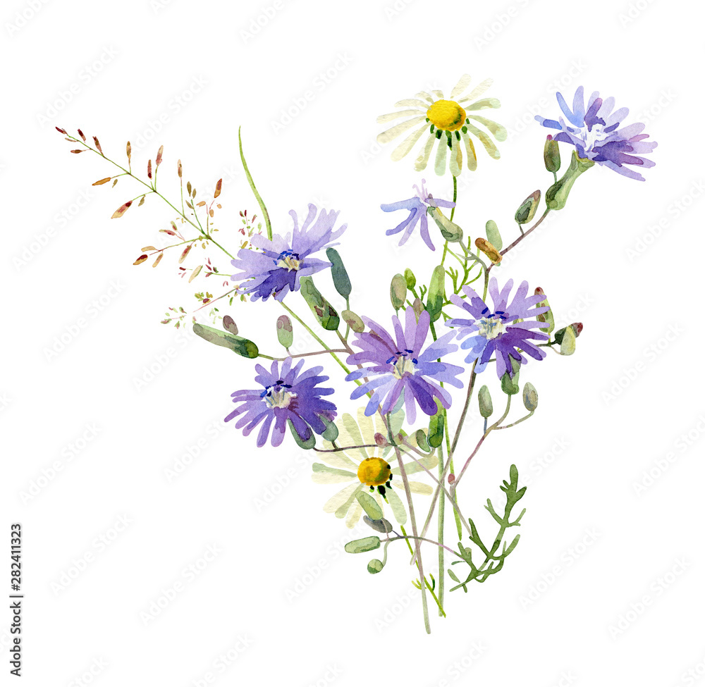 A small bouquet of watercolor blue flowers A small bouquet of watercolor blue flowers