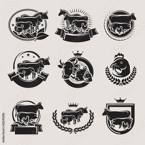 Farm animals labels and elements set. Collection icon farm animals. Vector