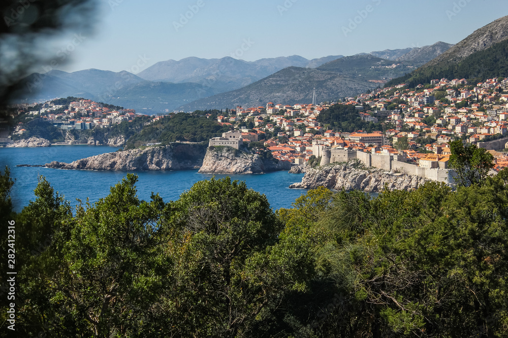 Panoramic view on Dubrovnik from the Island of Lokrum, Croatia. 