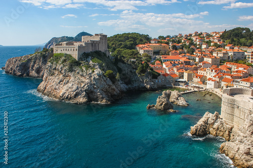 Panoramic view on the sea from the fortress walls of Dubrovnik, Croatia.