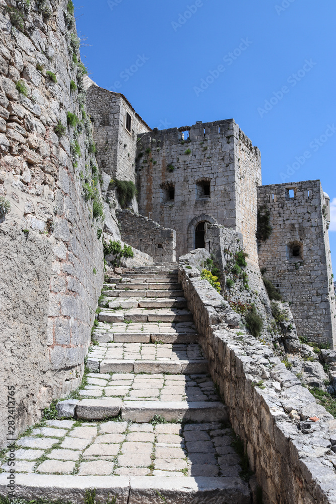 Klis fortress stairs and tower, Split, Croatia.