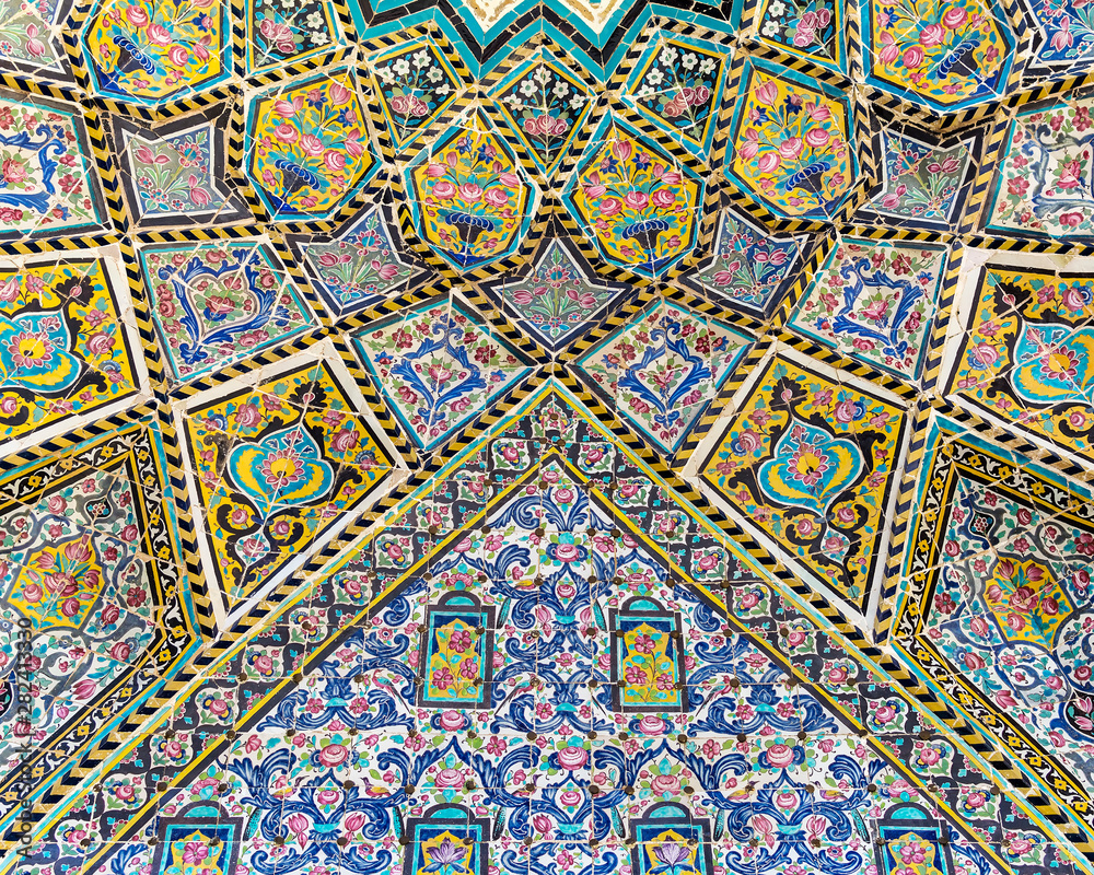 Entrance ceiling architectural details of Emad al doleh mosque, Kermanshah city, Iran