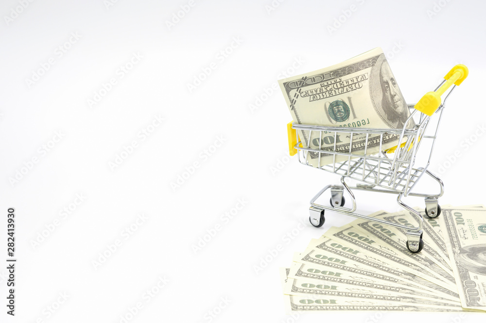 Small metal cart with foreign currency Small metal cart with foreign currency