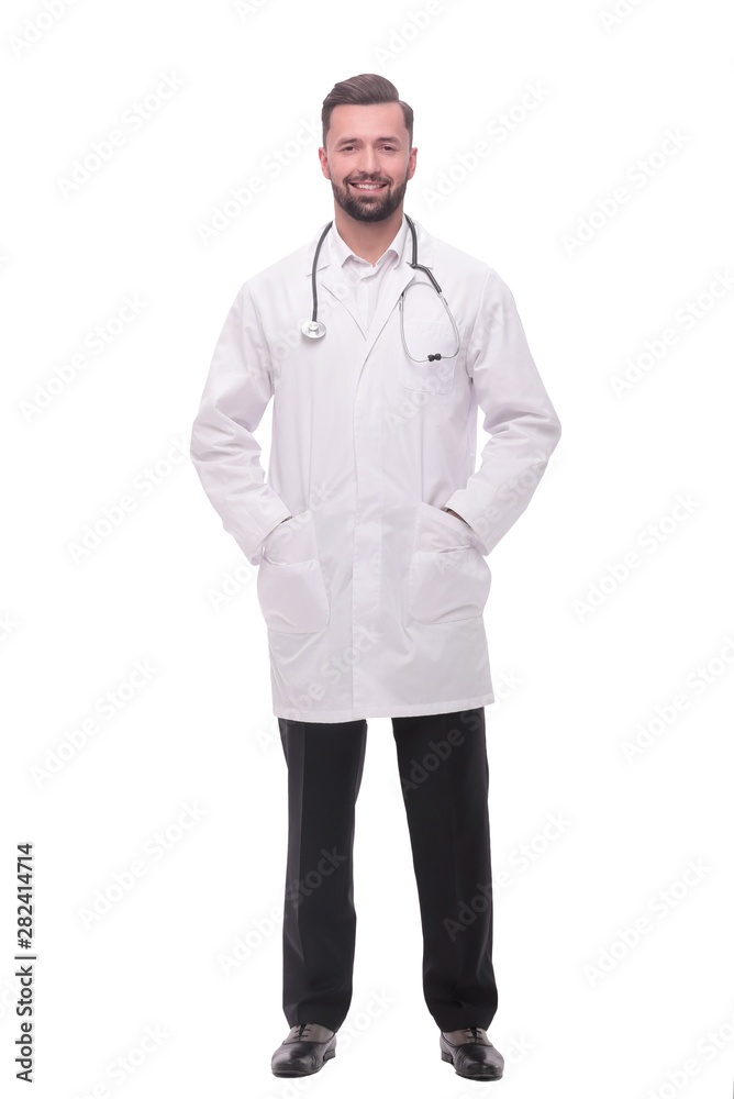 in full growth. a successful doctor is a therapist with a stethoscope in full growth. a successful doctor is a therapist with a stethoscope