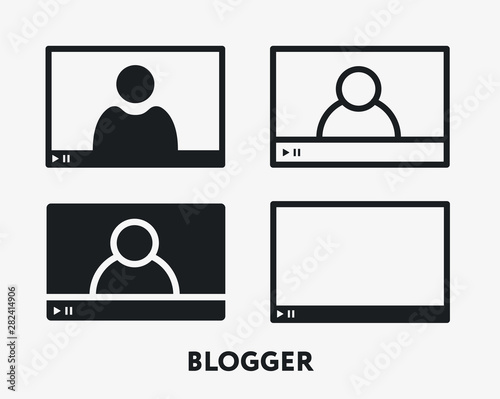 Video Blogger Influencer Vlog. Flat Vector Line Icon Set.