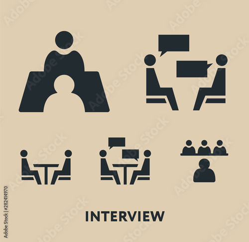 Job Interview Conversation Dialog Recruitment. Flat Vector Line Icon Set.