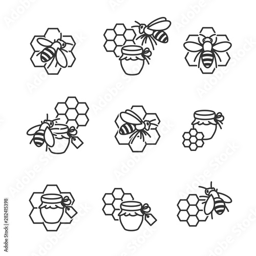 Honey labels and elements set. Collection  icon honey. Vector