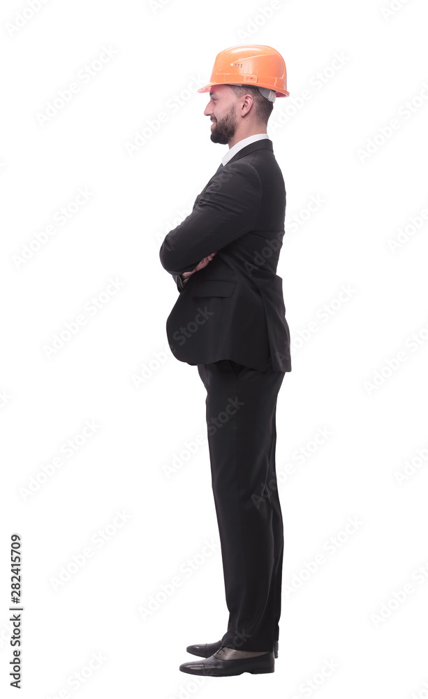 side view.businessman in helmet looking at copy space. side view.businessman in helmet looking at copy space.