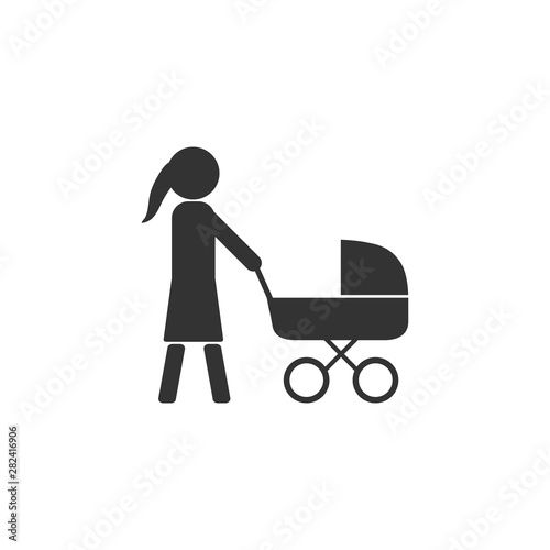 Mother, stroller icon. Vector illustration, flat design. © GlopHetr