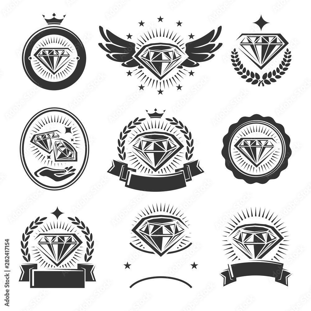 Diamond labels and elements set. Collection icon diamonds. Vector