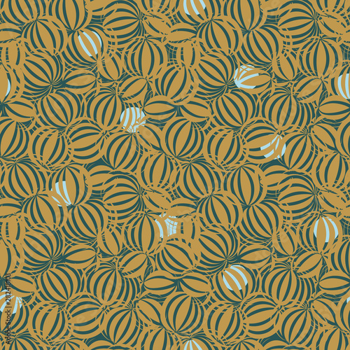 A seamless vector abstract pattern with round organic motifs in mustard yellow. Surface print design.
