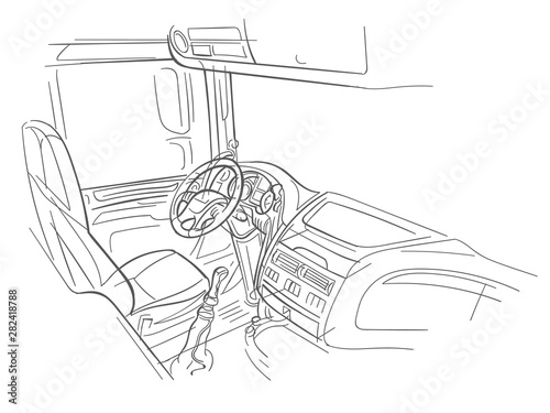 Truck interior hand drawn doodle sketch. Vector. 