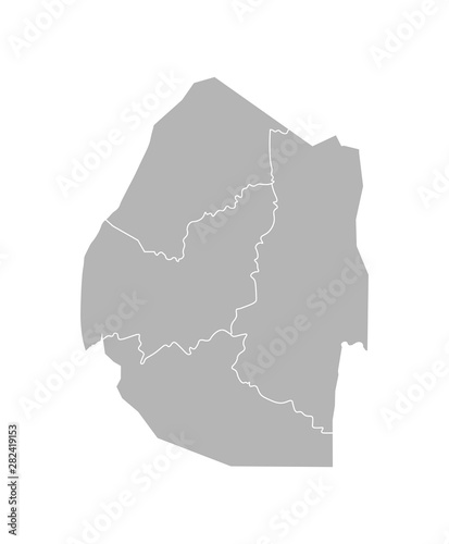 Vector isolated illustration of simplified administrative map of Eswatini  Swaziland . Borders of the regions. Grey silhouettes. White outline