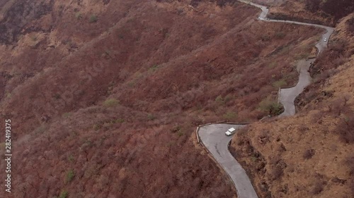 Aerial clip of road going upto Sinhagad Fort near Pune, Maharashtra, India. photo