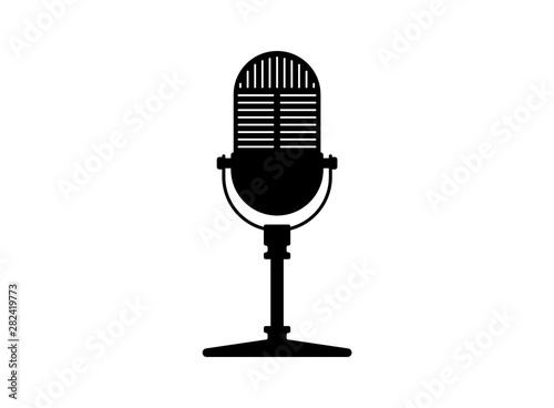 Retro vintage microphone vector. Mic silhouette. Music voice record icon. Recording studio mike symbol. Vector illustration on white background