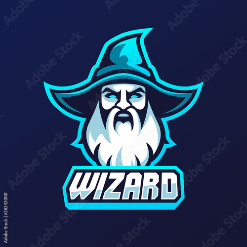 wizard warlock old man face logo template vector