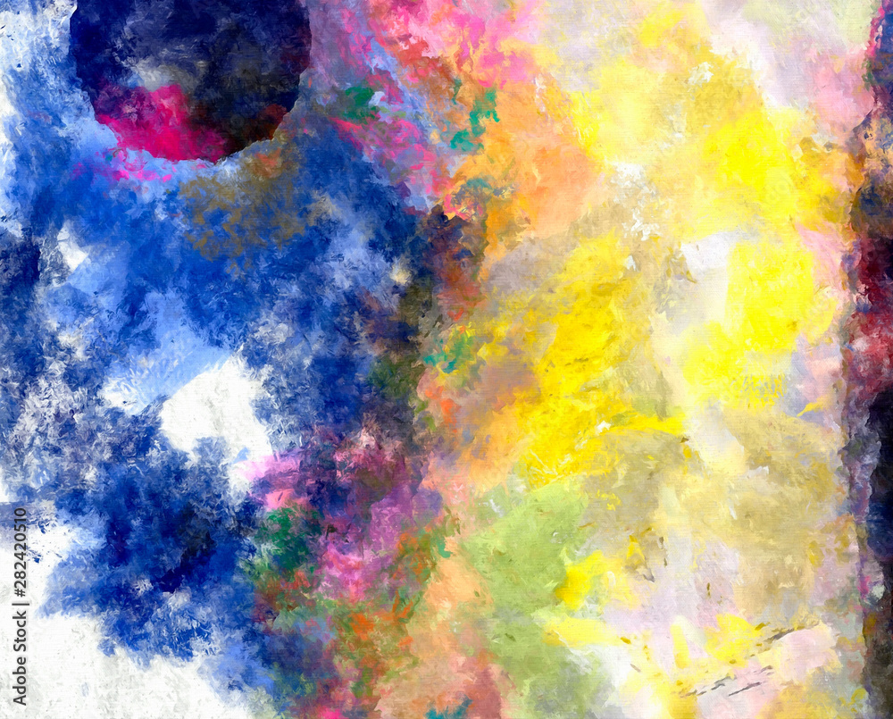 Fototapeta premium Abstract art background. Oil painting on canvas. Color texture. Fragment of artwork. Spots of oil paint. Brushstrokes of paint. Modern art. Contemporary art. Colorful canvas.