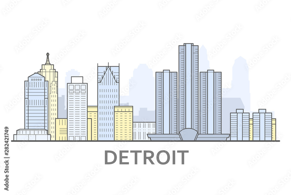 Detroit cityscape, Michigan - city panorama of Detroit, skyline of downtown