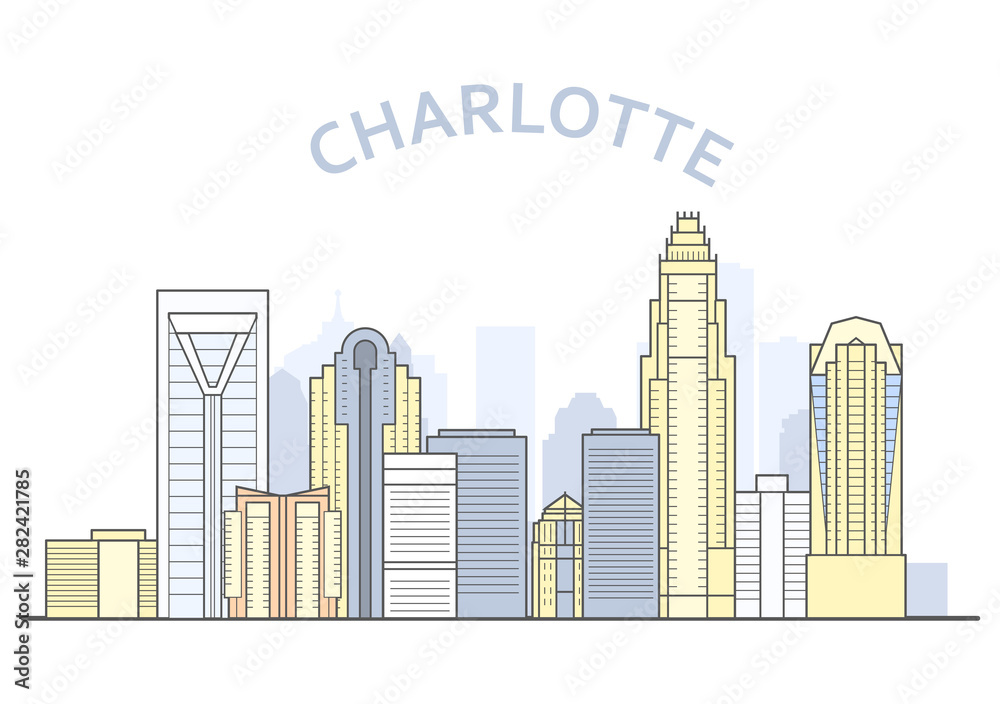 Charlotte cityscape, North Carolina - city panorama of Charlotte, skyline of downtown
