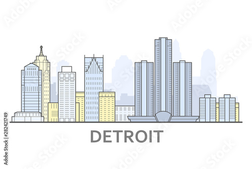 Detroit cityscape, Michigan - city panorama of Detroit, skyline of downtown