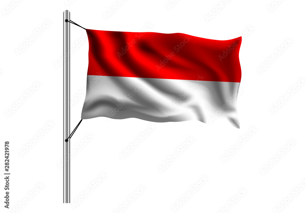 Waving Monaco flag on flagpole on isolated background, flag of Monaco, vector illustration Waving Monaco flag on flagpole on isolated background, flag of Monaco, vector illustration