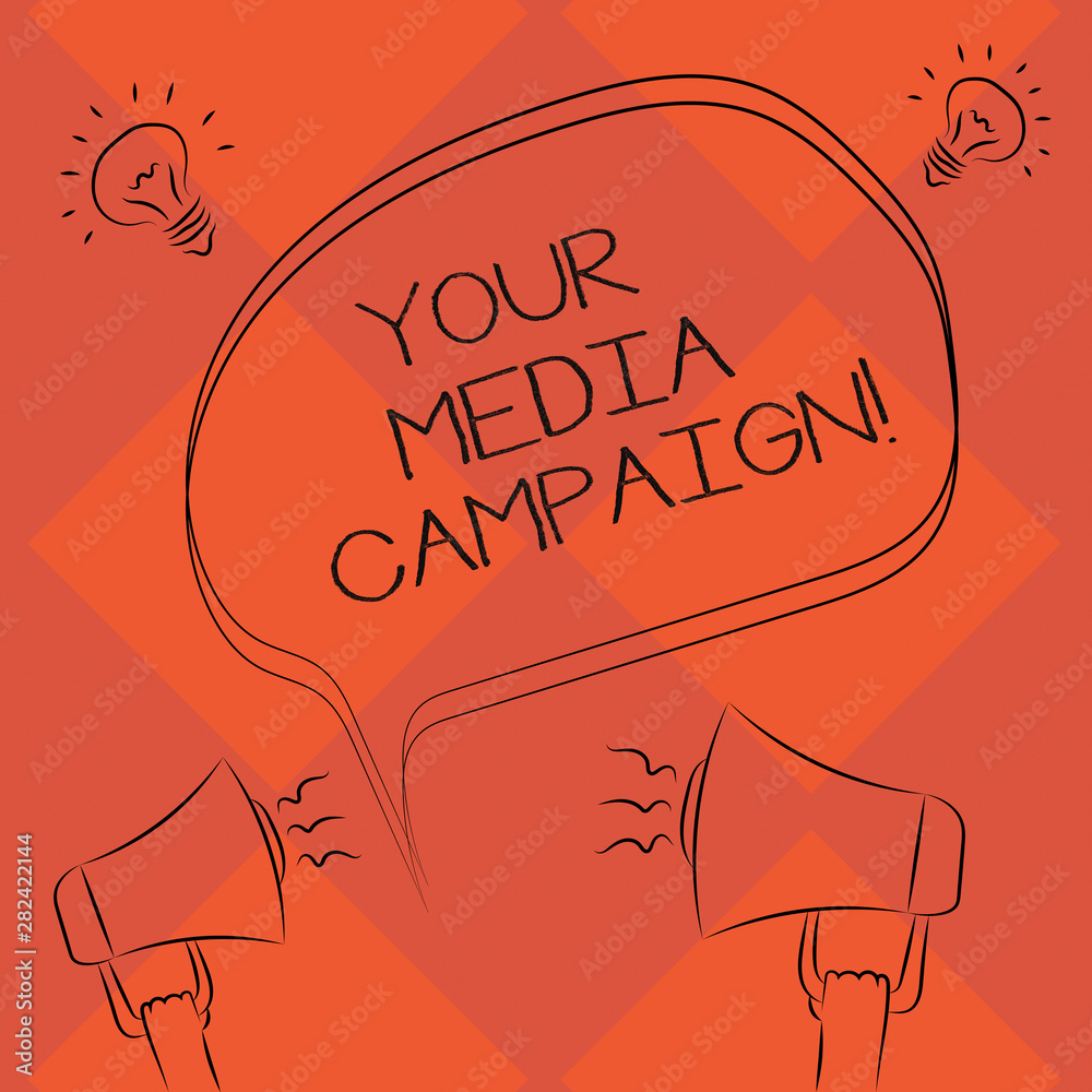 Handwriting text Your Media Campaign. Concept meaning marketing effort to reinforce assist with business goal Freehand Outline Sketch of Blank Speech Bubble Megaphone Sound Idea Icon Handwriting text Your Media Campaign. Concept meaning marketing effort to reinforce assist with business goal Freehand Outline Sketch of Blank Speech Bubble Megaphone Sound Idea Icon