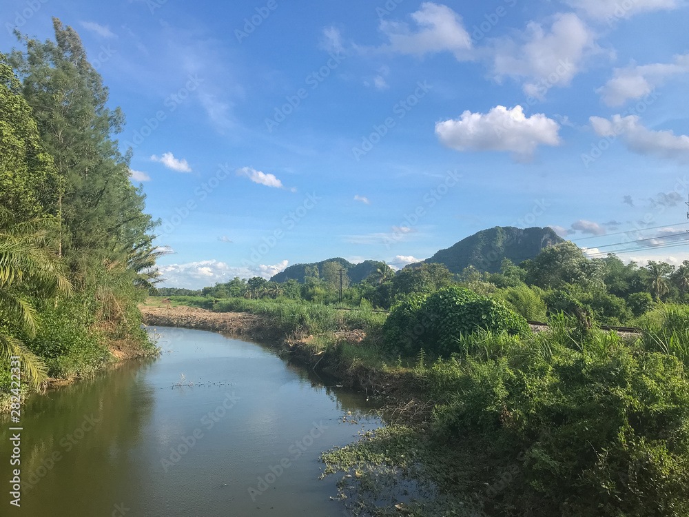 nature scene river and mountain at Phatthalung, Thailand