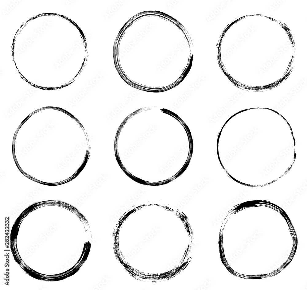 Hand drawn vector set with black doodle line circles - round grunge frames and borders elements Hand drawn vector set with black doodle line circles - round grunge frames and borders elements