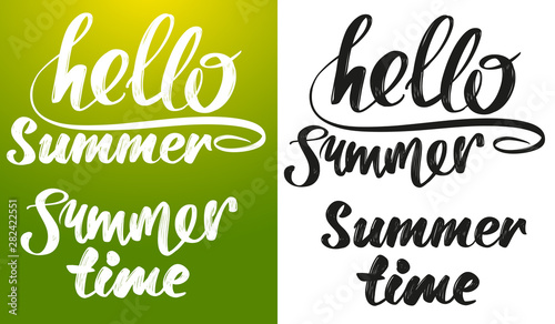 summer greeting, calligraphic text, logo symbol vector illustration isolated on white background