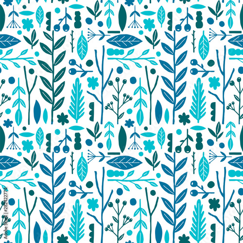 Fototapeta Naklejka Na Ścianę i Meble -  Seamless nature pattern, hand drawn style. Background abstract texture. Fabric textile print.