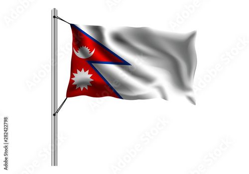 Waving Nepal flag on flagpole on isolated background, flag of Nepal, vector illustration