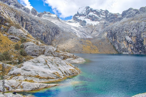 Lake churup Huaraz-Peru beautiful landscapes all the way up till you finally reach the stunning lagoon with beautiful colors and the glaciers mountains melting in these warming times 