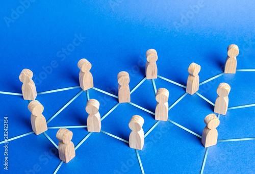 Schilderij op canvas people figurines connected by blue lines